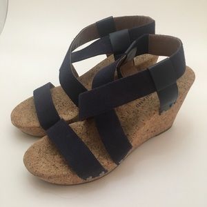Lucky Brand Navy Cork Wedges sz 10